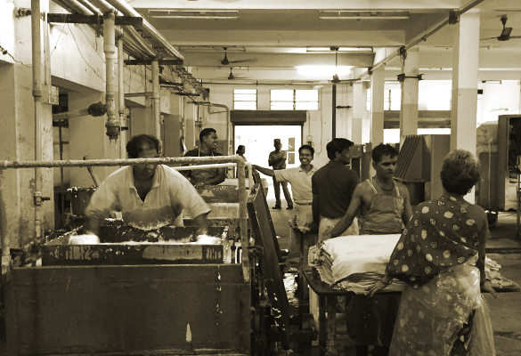 Sri Aurobindo Handmade Paper factory - paper lifting