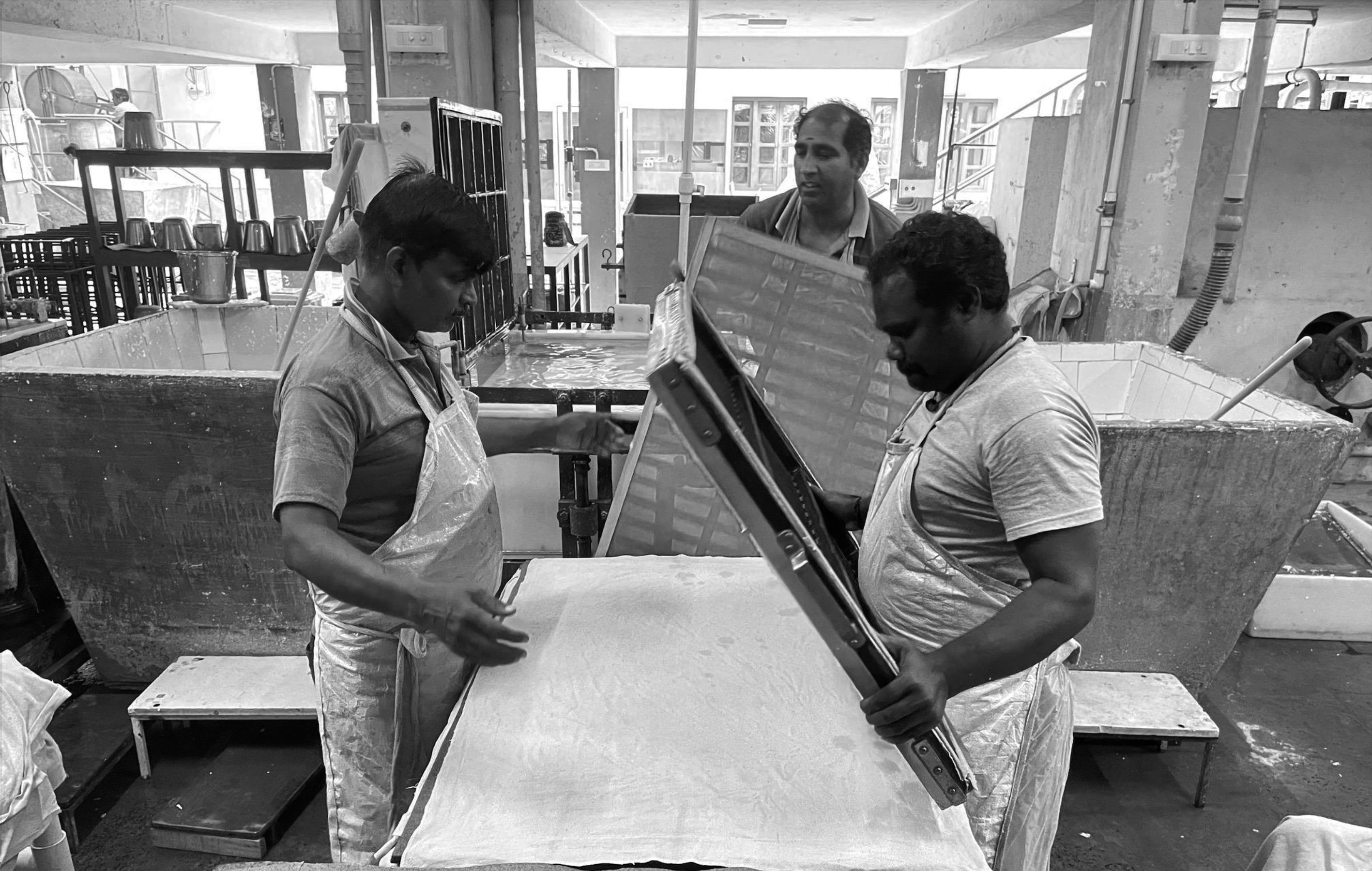 Sri Aurobindo Handmade Paper factory - paper lifting